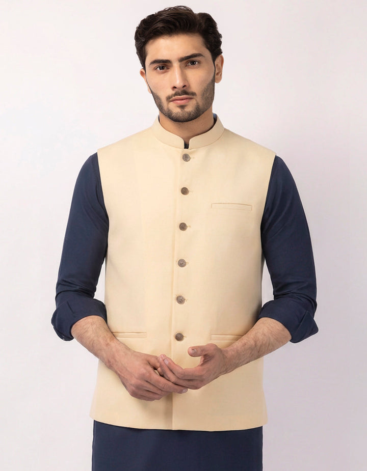 Blended Cream Waist Coat - J. Junaid Jamshed