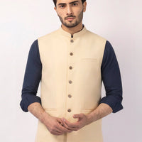 Blended Cream Waist Coat - J. Junaid Jamshed