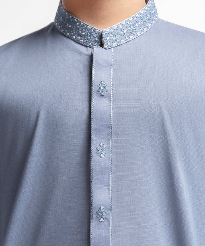 Cotton Dull Blue Kurta - J. Junaid Jamshed
