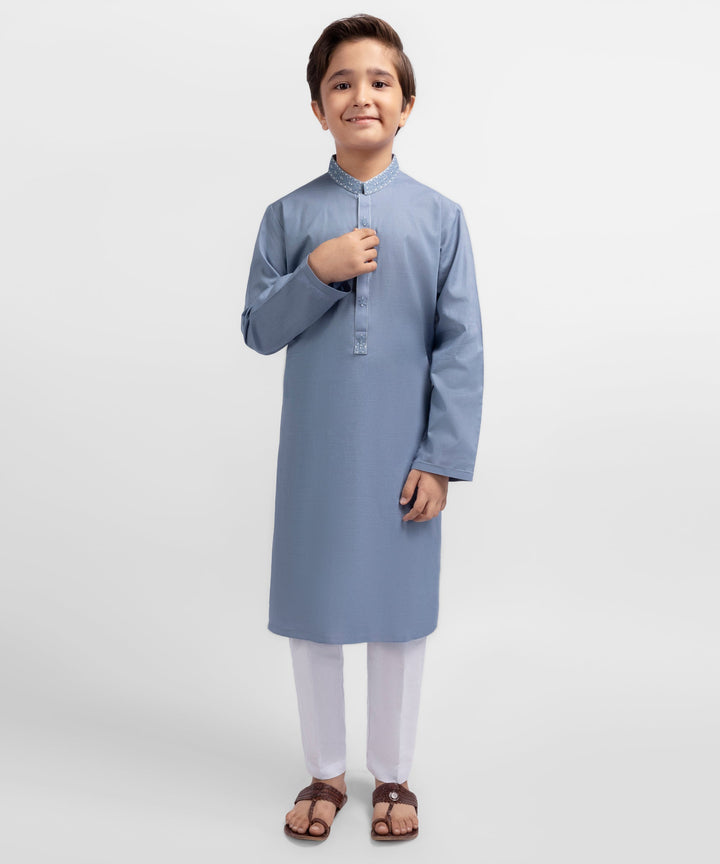 Cotton Dull Blue Kurta - J. Junaid Jamshed