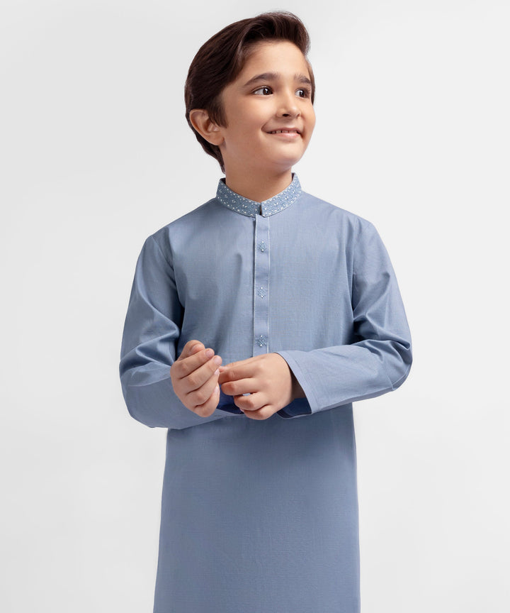 Cotton Dull Blue Kurta - J. Junaid Jamshed