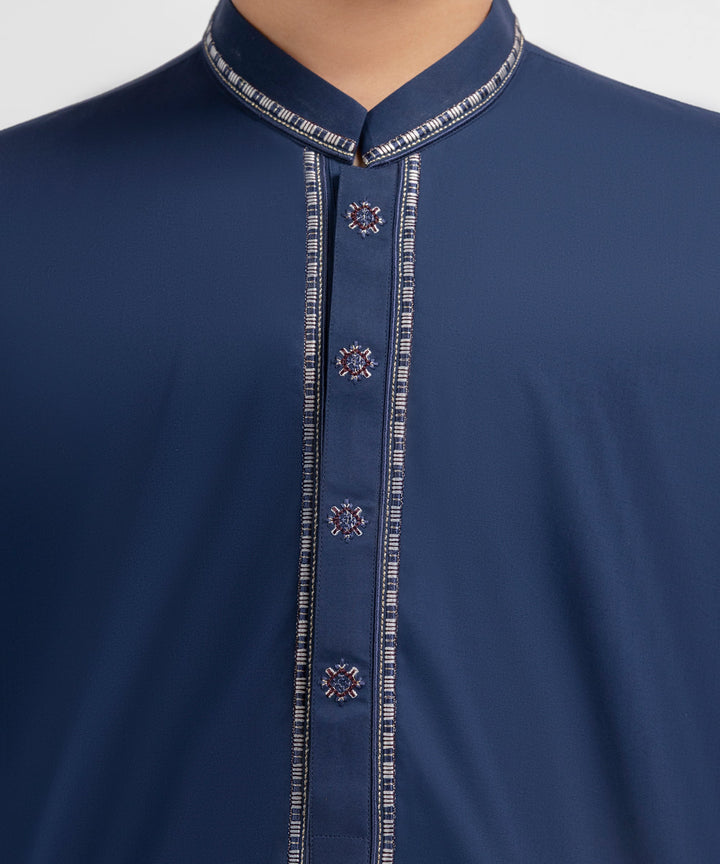 Cotton Navy Blue Kurta - J. Junaid Jamshed