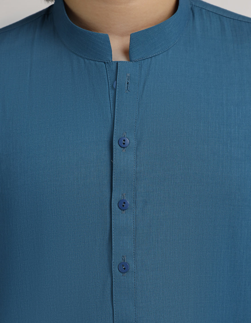 Blended Teal Blue Kurta - J. Junaid Jamshed