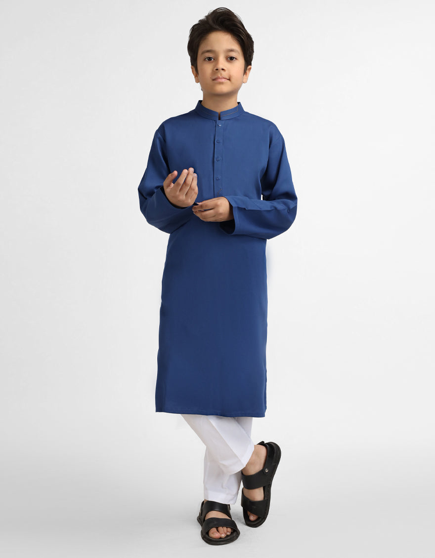 Polyester Dark Blue Kurta - J. Junaid Jamshed
