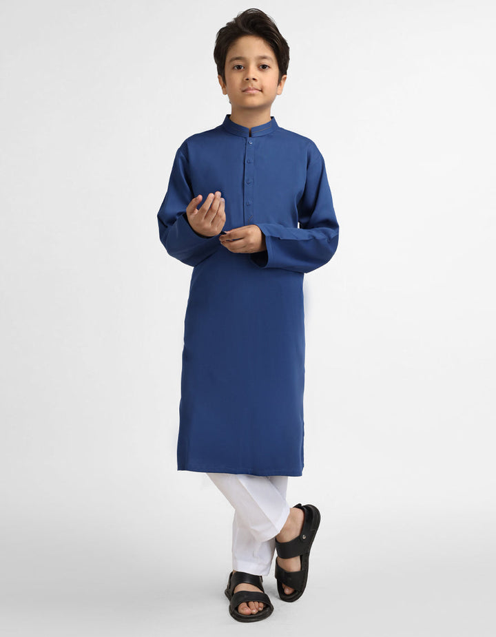 Polyester Dark Blue Kurta - J. Junaid Jamshed