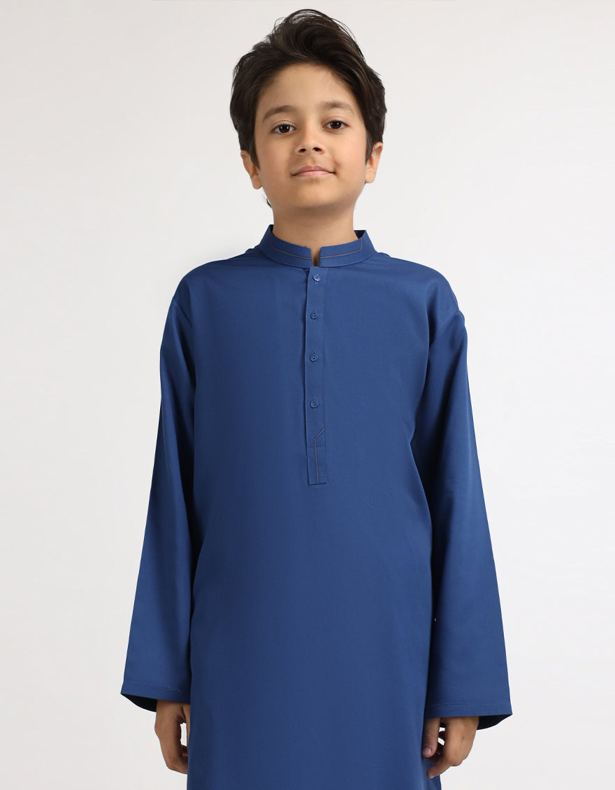 Polyester Dark Blue Kurta - J. Junaid Jamshed