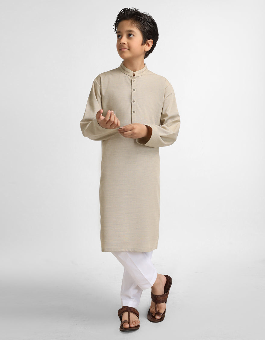 Polyester Beige Kurta - J. Junaid Jamshed