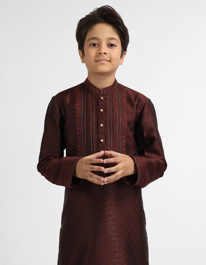 Polyester Maroon Special Kurta - J. Junaid Jamshed