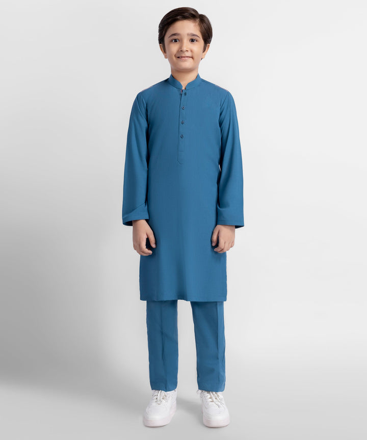 Blended Teal Blue Kurta Trouser - J. Junaid Jamshed