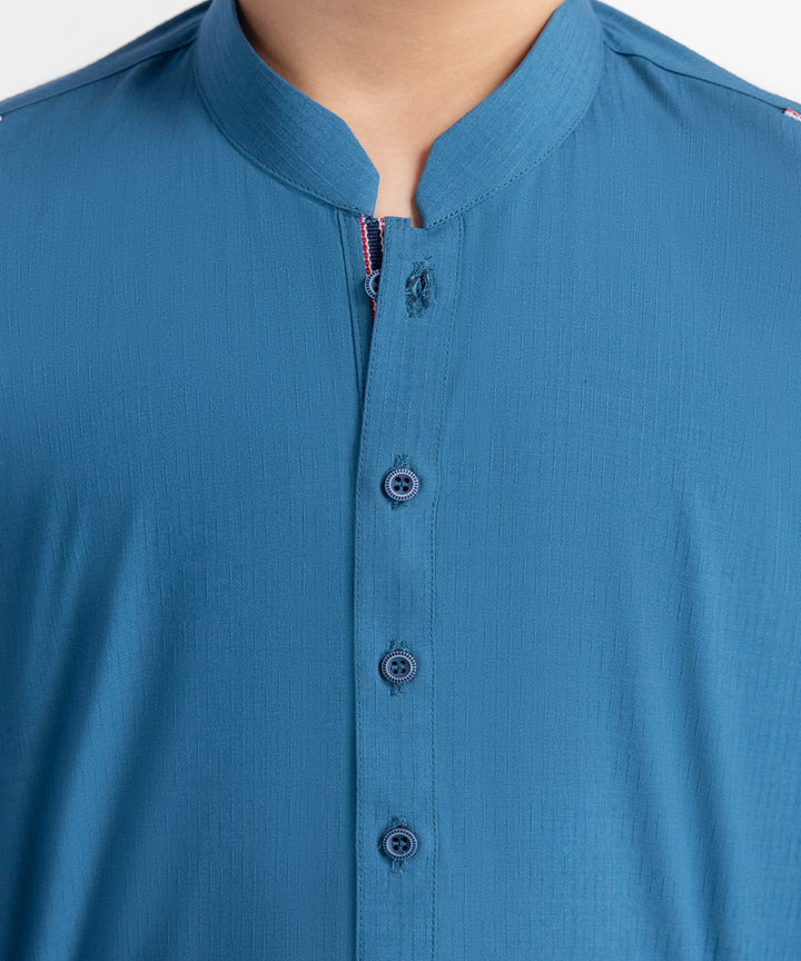 Blended Teal Blue Kurta Trouser - J. Junaid Jamshed