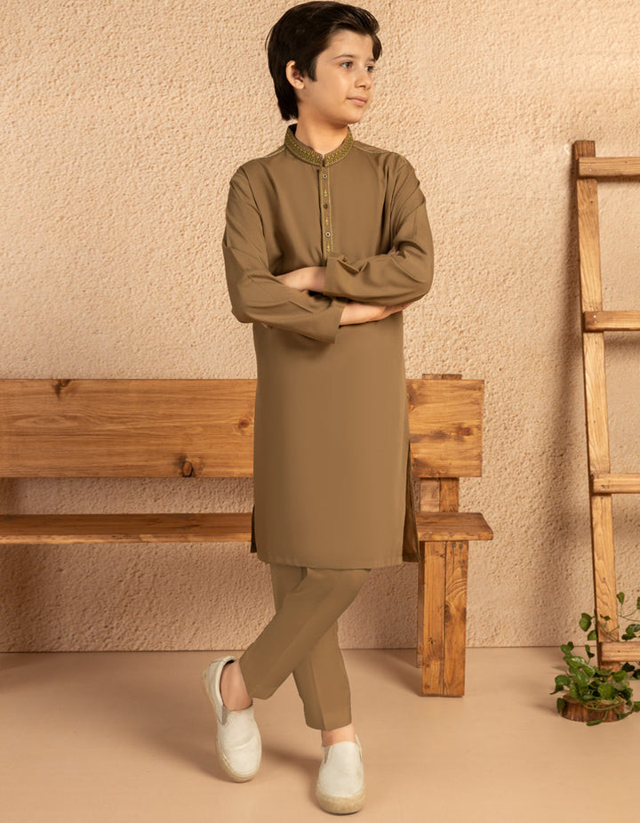 Blended Mustard Kurta Trouser - J. Junaid Jamshed