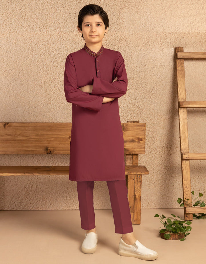 Blended Maroon Kurta Trouser - J. Junaid Jamshed