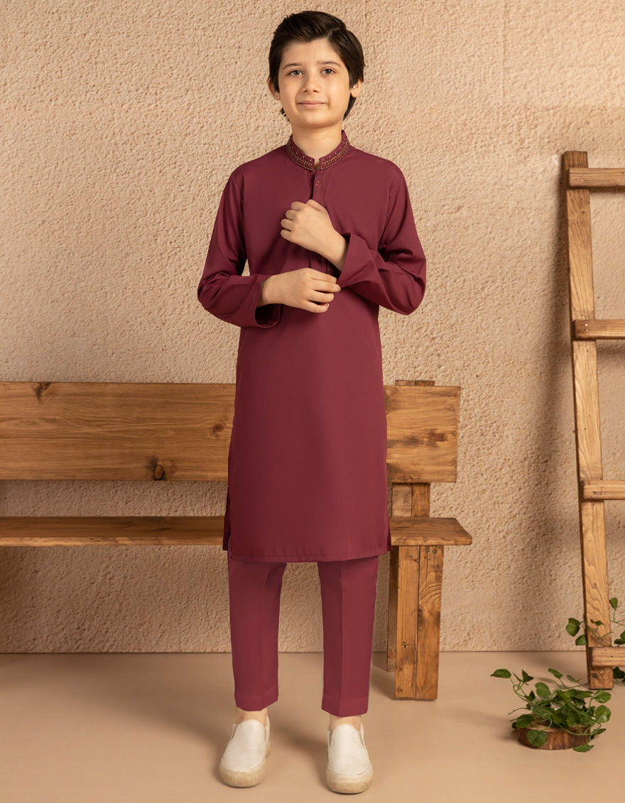 Blended Maroon Kurta Trouser - J. Junaid Jamshed