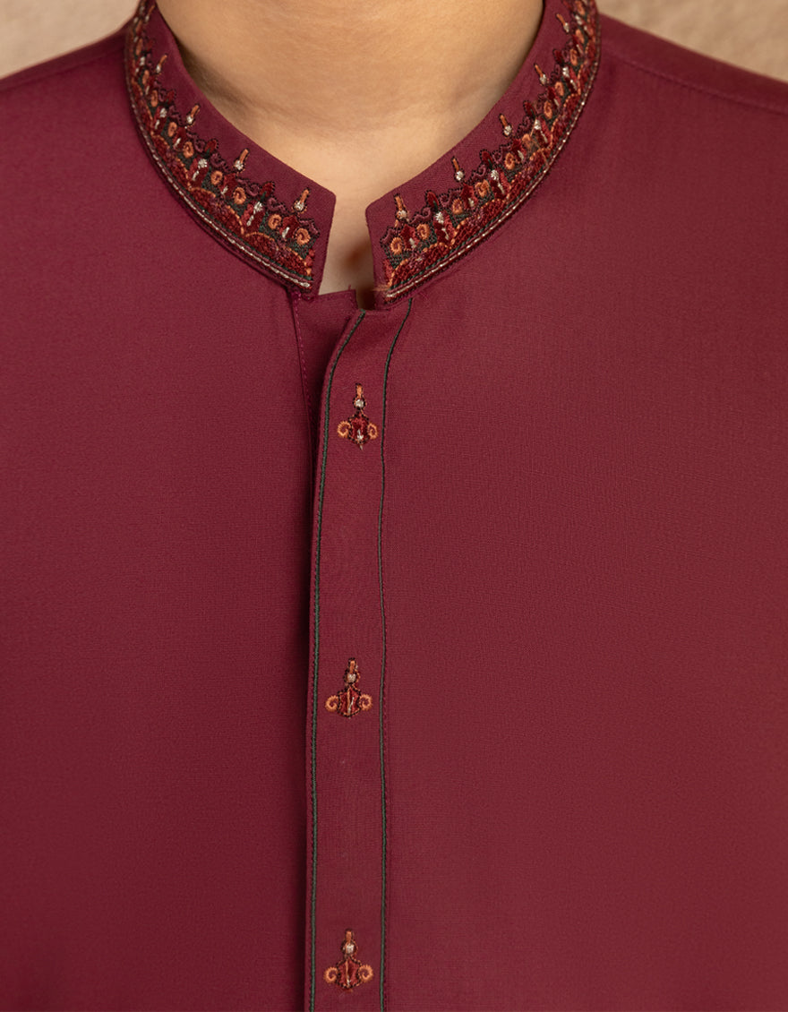 Blended Maroon Kurta Trouser - J. Junaid Jamshed