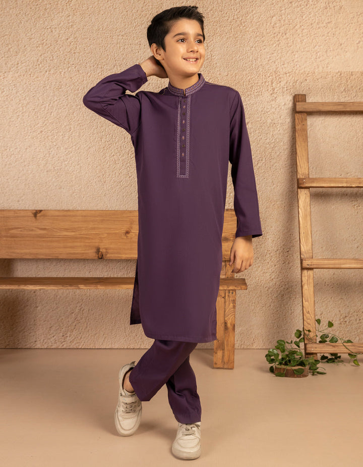 Polyester Dark Purple Kurta Trouser - J. Junaid Jamshed
