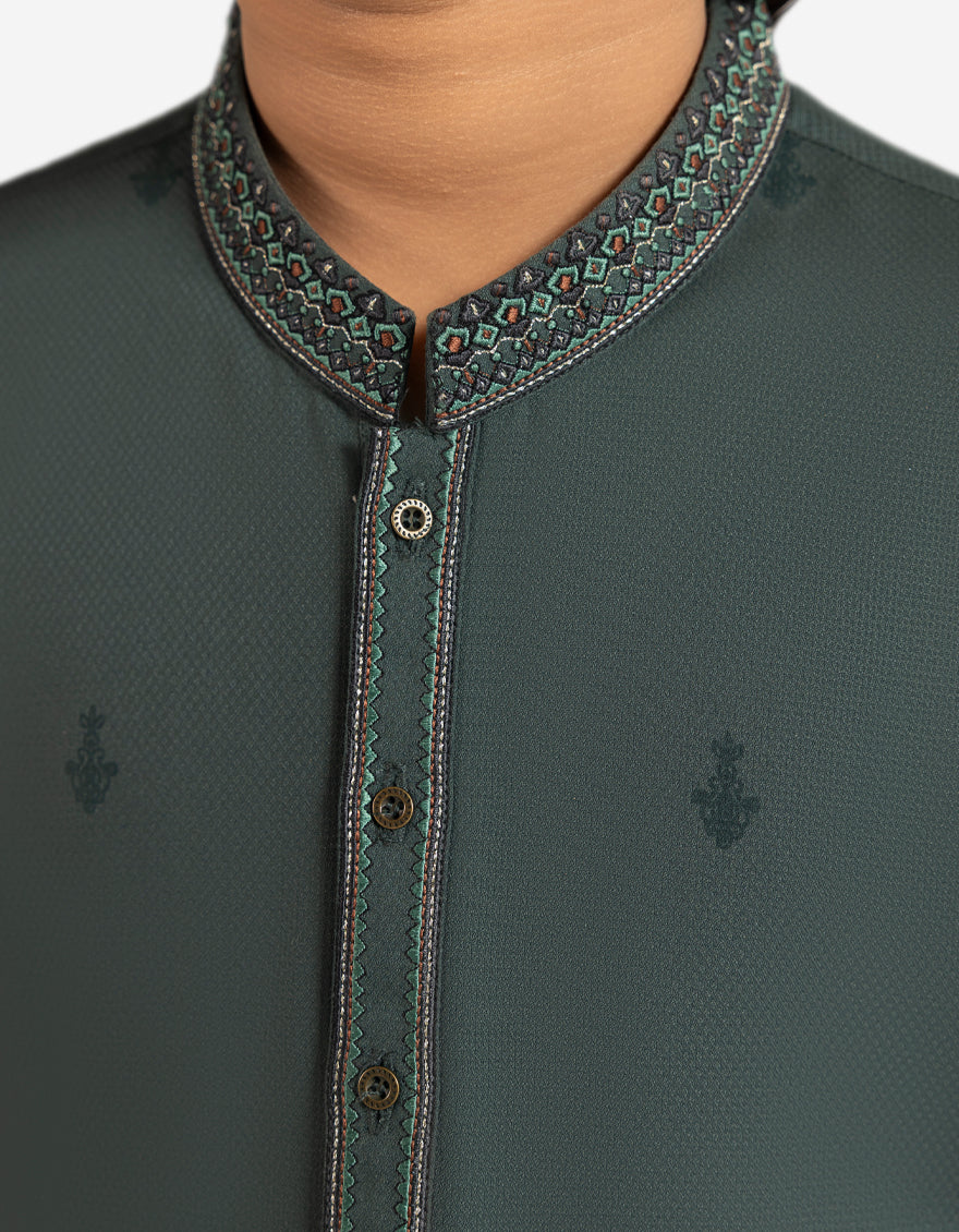Blended Kahi Green Kurta Trouser - J. Junaid Jamshed