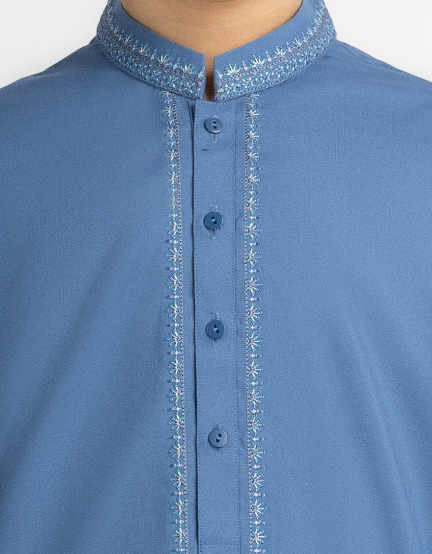 Blended Blue Kurta Trouser - J. Junaid Jamshed