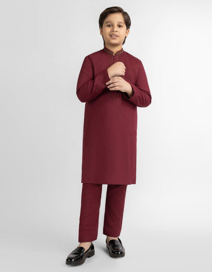 Blended Maroon Kurta Trouser - J. Junaid Jamshed