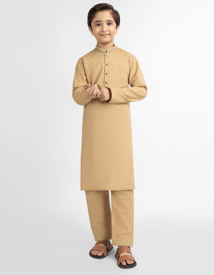 Blended Golden Kurta Trouser - J. Junaid Jamshed