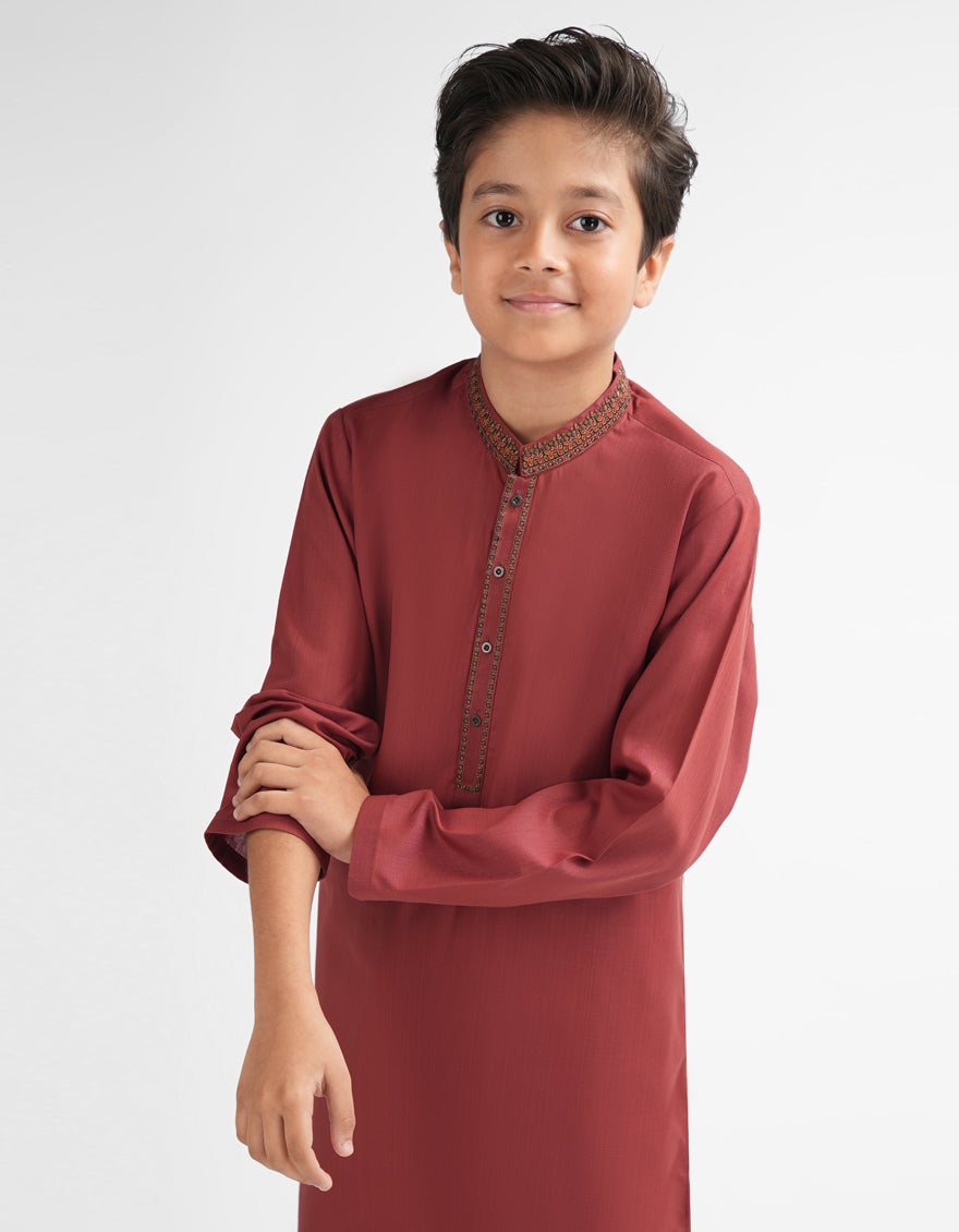 Polyester Red Maroon Kurta Trouser - J. Junaid Jamshed