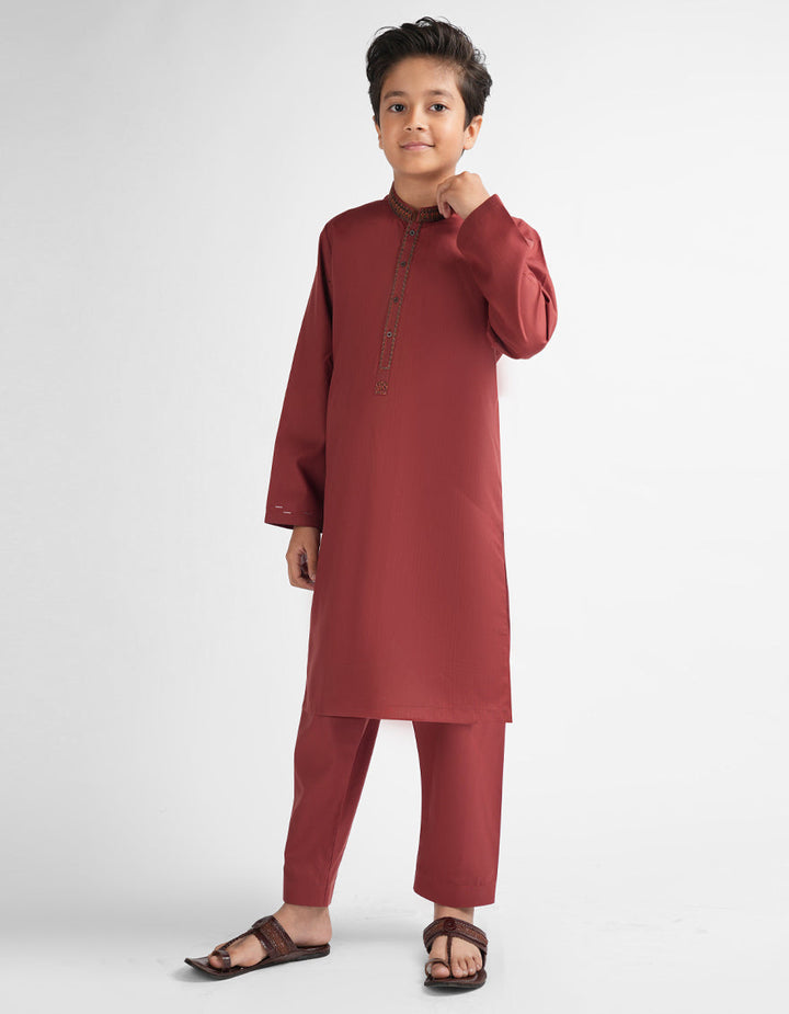Polyester Red Maroon Kurta Trouser - J. Junaid Jamshed