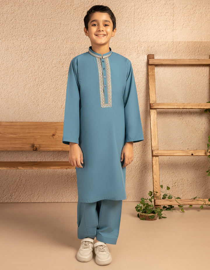 Blended Dull Blue Shalwar Kameez - J. Junaid Jamshed