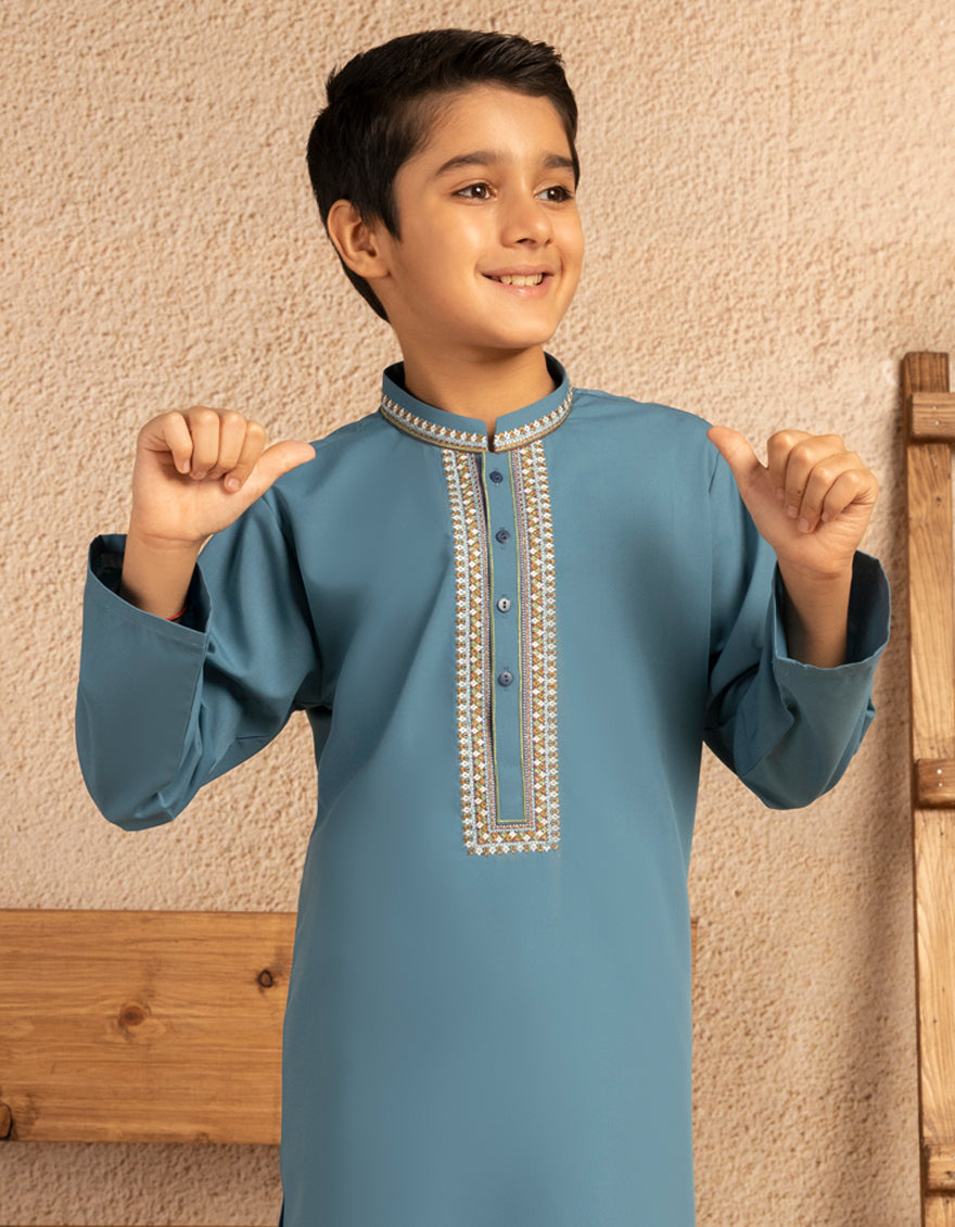 Blended Dull Blue Shalwar Kameez - J. Junaid Jamshed