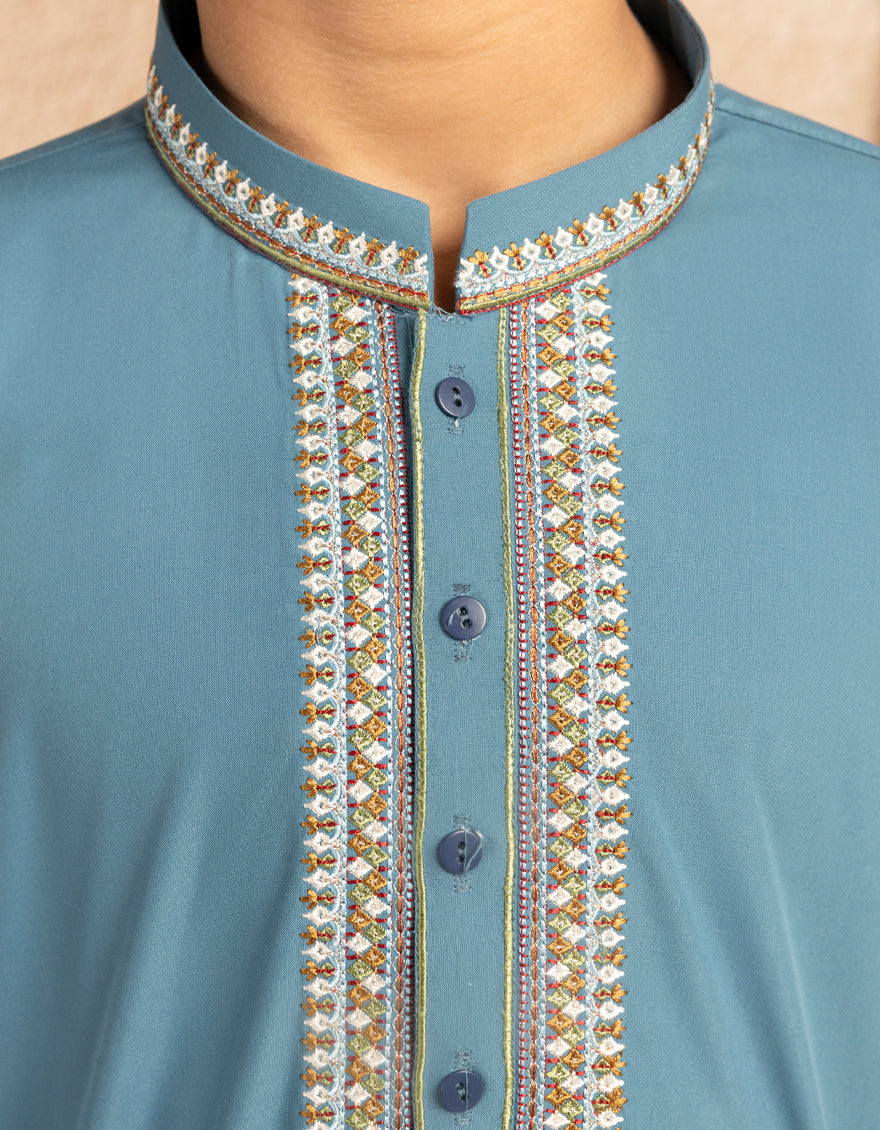 Blended Dull Blue Shalwar Kameez - J. Junaid Jamshed