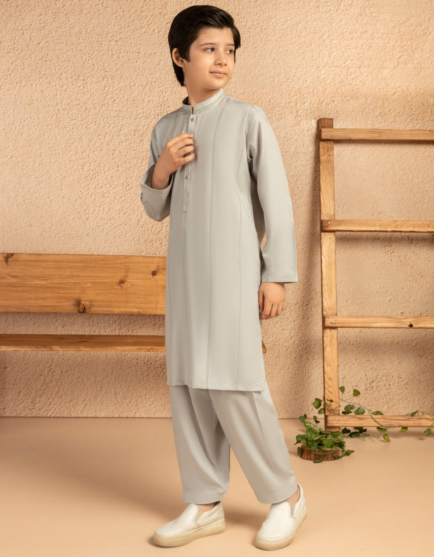 Blended Ash Grey Shalwar Kameez - J. Junaid Jamshed