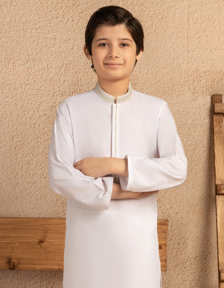 Blended White Shalwar Kameez - J. Junaid Jamshed