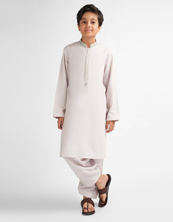 Blended Ash White Shalwar Kameez - J. Junaid Jamshed