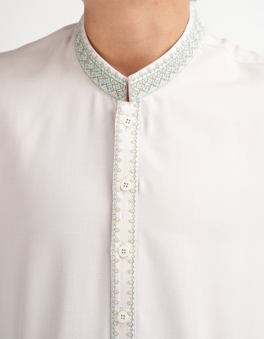 Blended Ash White Shalwar Kameez - J. Junaid Jamshed