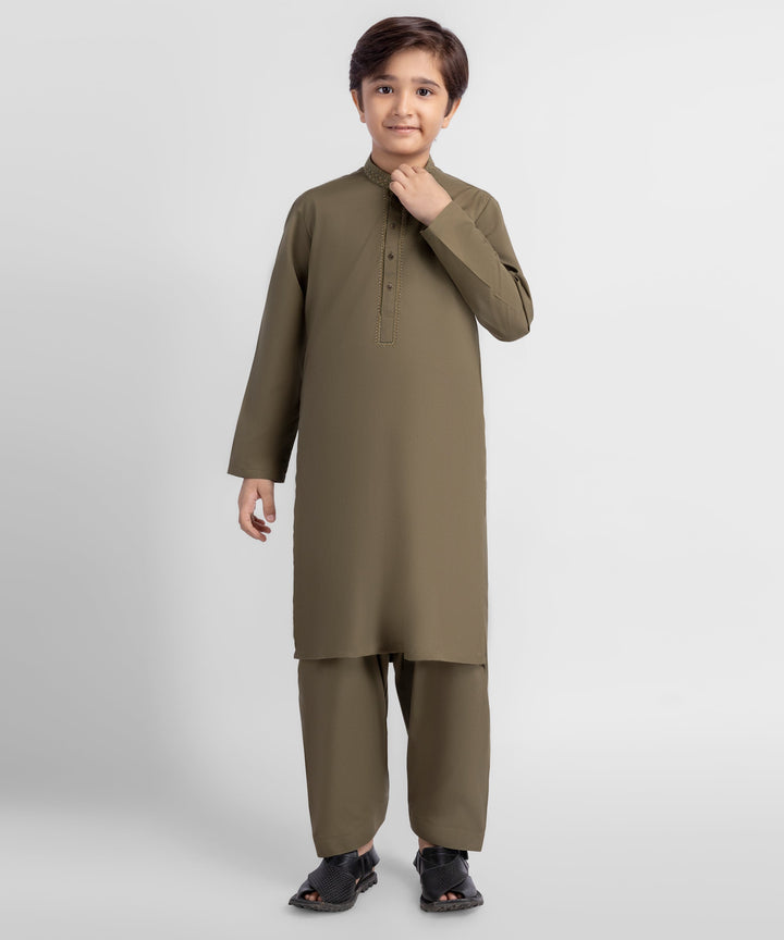 Blended Olive Shalwar Kameez - J. Junaid Jamshed
