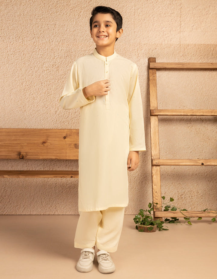 Polyester Cream Shalwar Kameez - J. Junaid Jamshed
