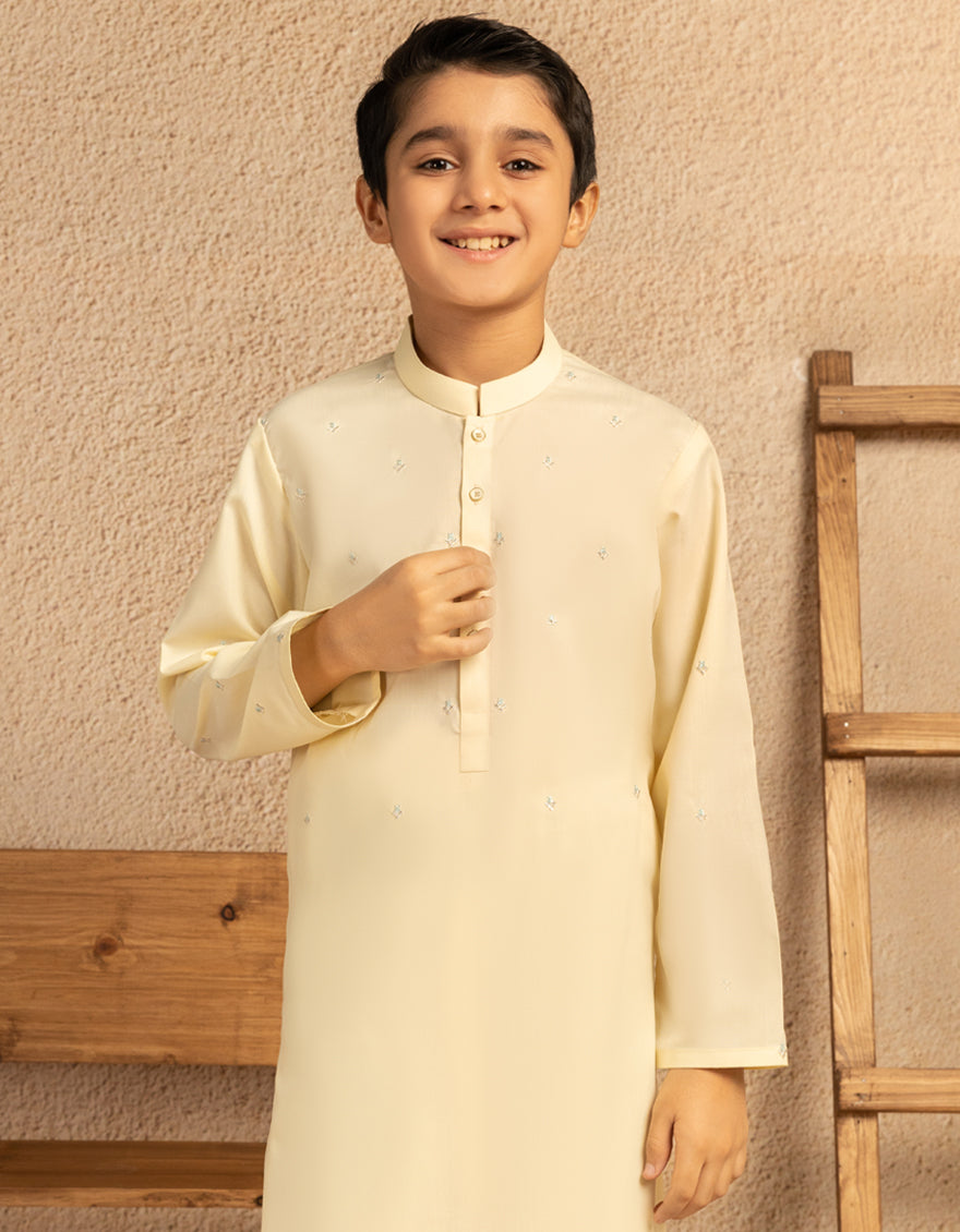 Polyester Cream Shalwar Kameez - J. Junaid Jamshed