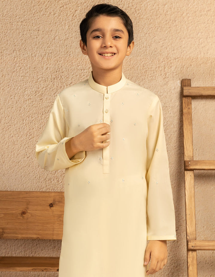 Polyester Cream Shalwar Kameez - J. Junaid Jamshed