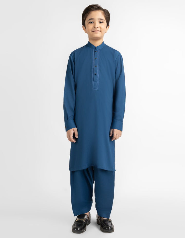 Blended Electric Blue Shalwar Kameez - J. Junaid Jamshed