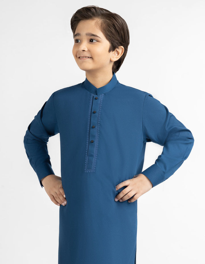 Blended Electric Blue Shalwar Kameez - J. Junaid Jamshed