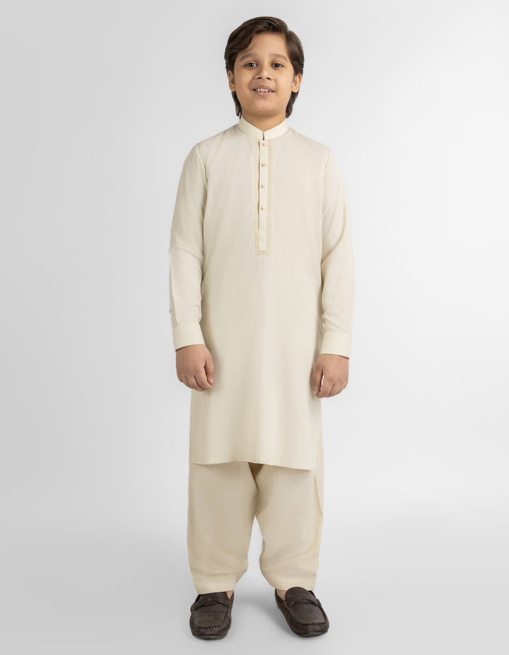 Blended Cream Shalwar Kameez - J. Junaid Jamshed