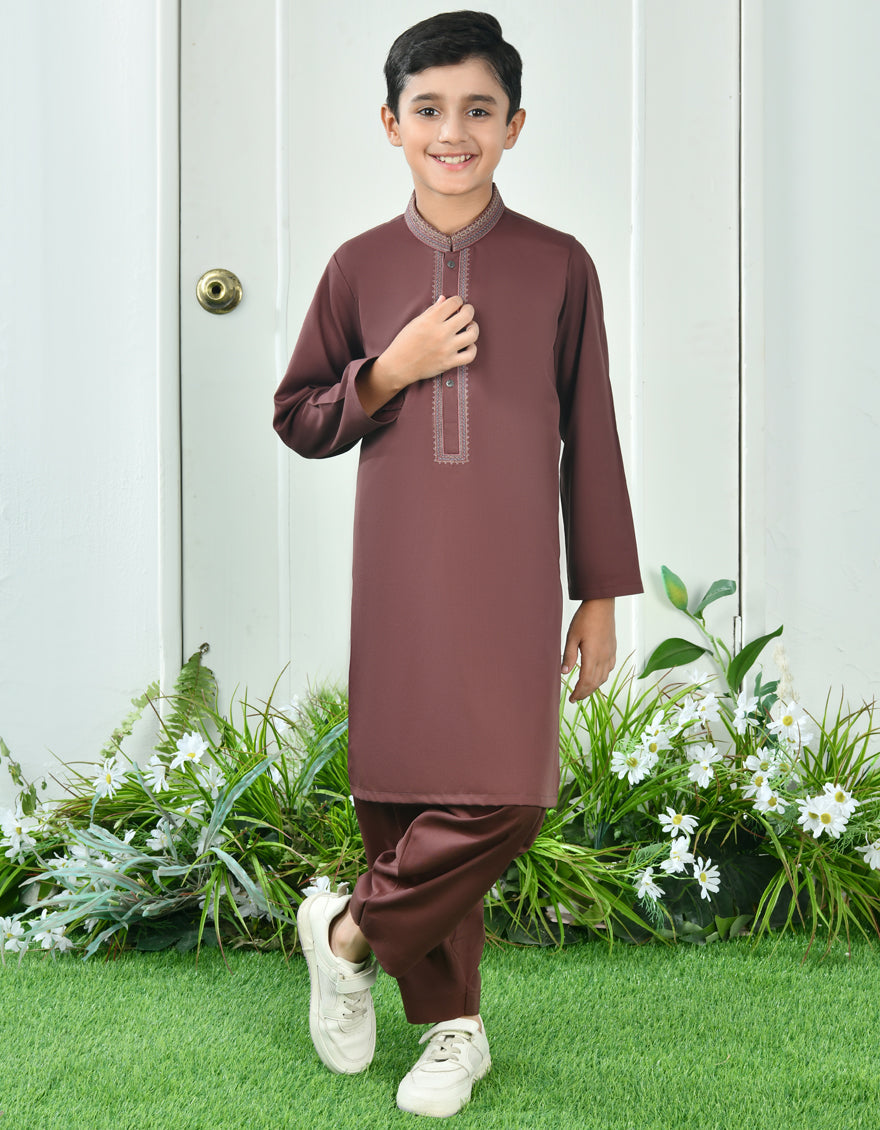 Blended Brown Kameez Shalwar - J. Junaid Jamshed