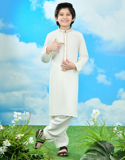 Blended Off White Kameez Shalwar - J. Junaid Jamshed