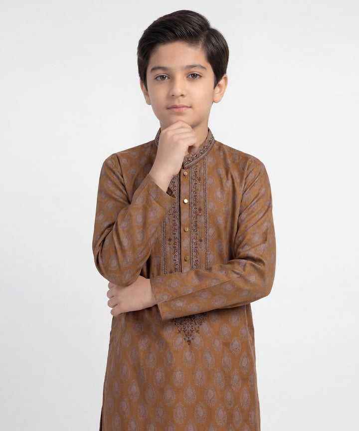 Polyester Ochre Special Kurta - J. Junaid Jamshed