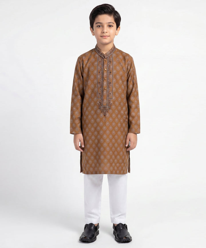 Polyester Ochre Special Kurta - J. Junaid Jamshed