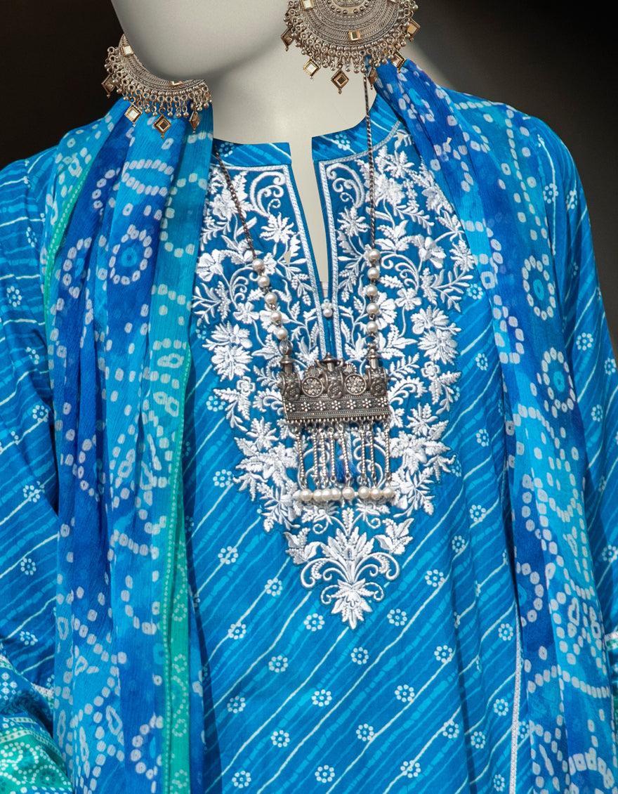 Lawn Blue Stitched Suit - J. Junaid Jamshed