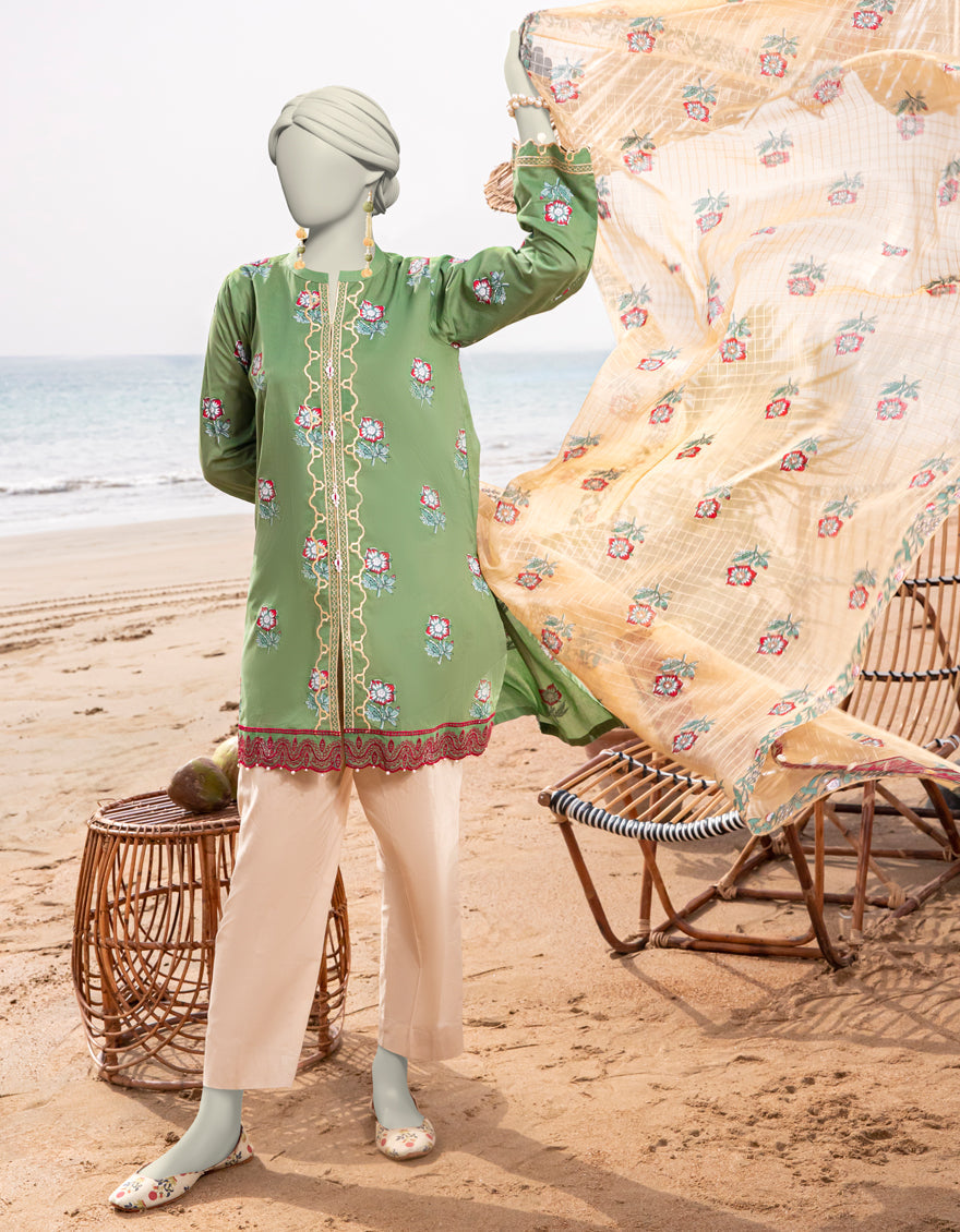 Lawn Green Unstitched Suit - J. Junaid Jamshed