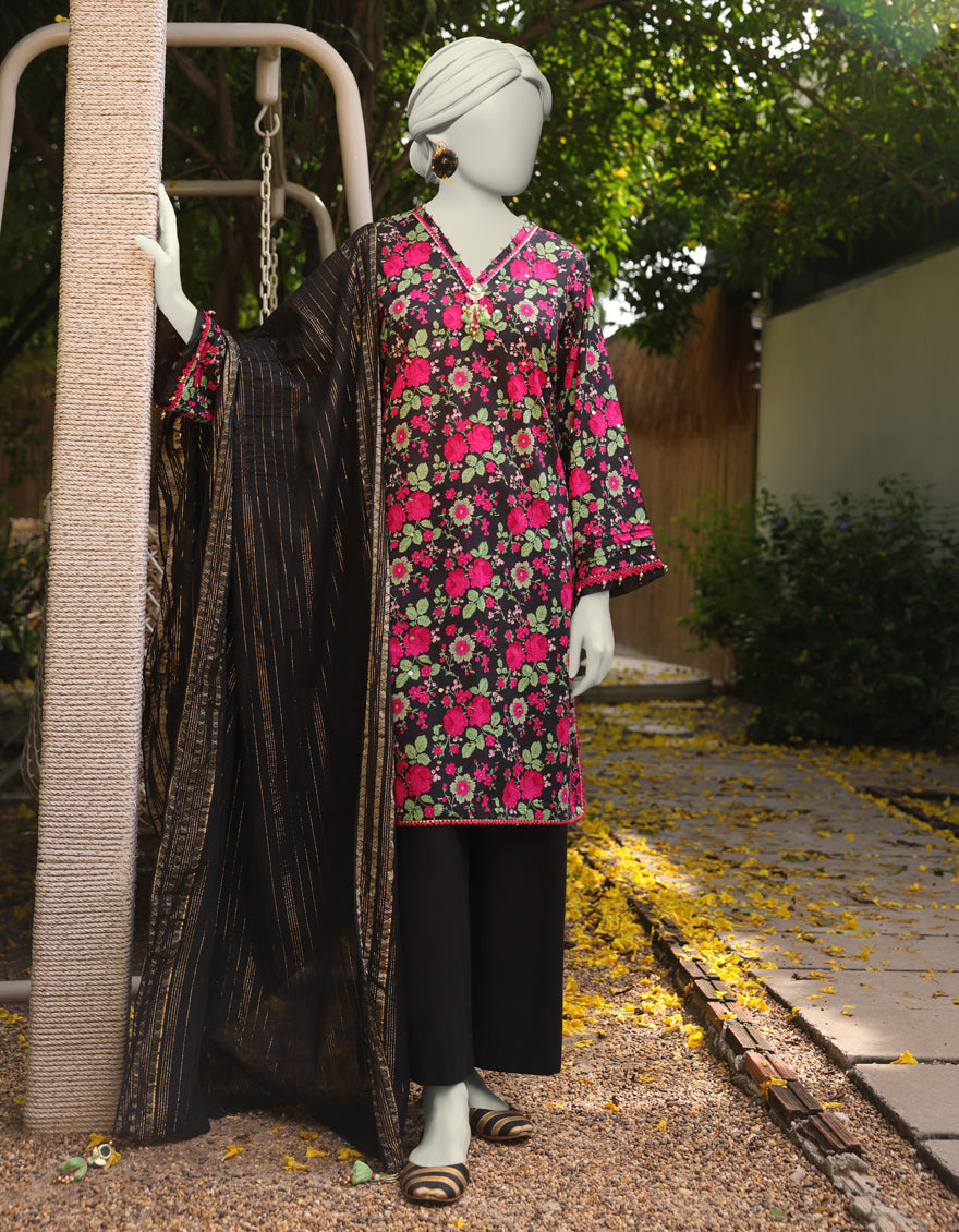 Lawn Black Unstitched Suit - J. Junaid Jamshed