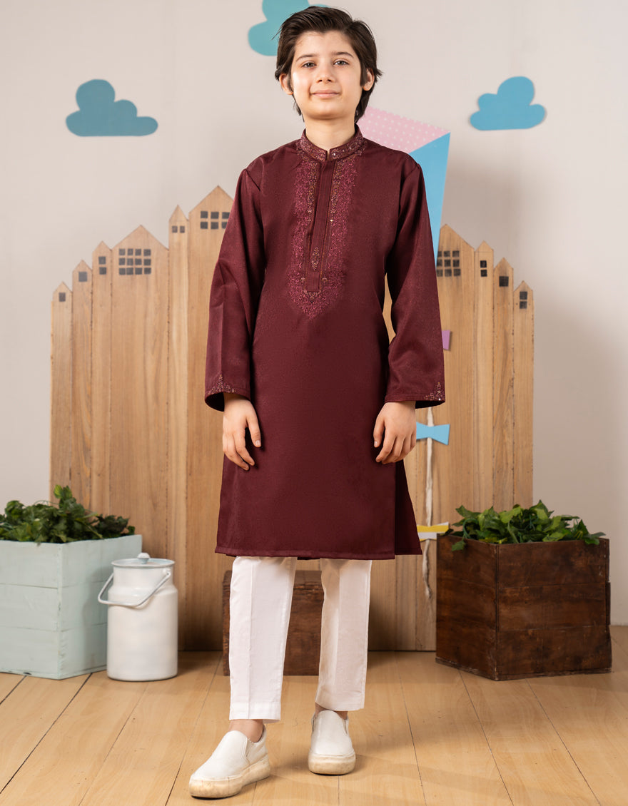 Polyester Red Special Kurta - J. Junaid Jamshed