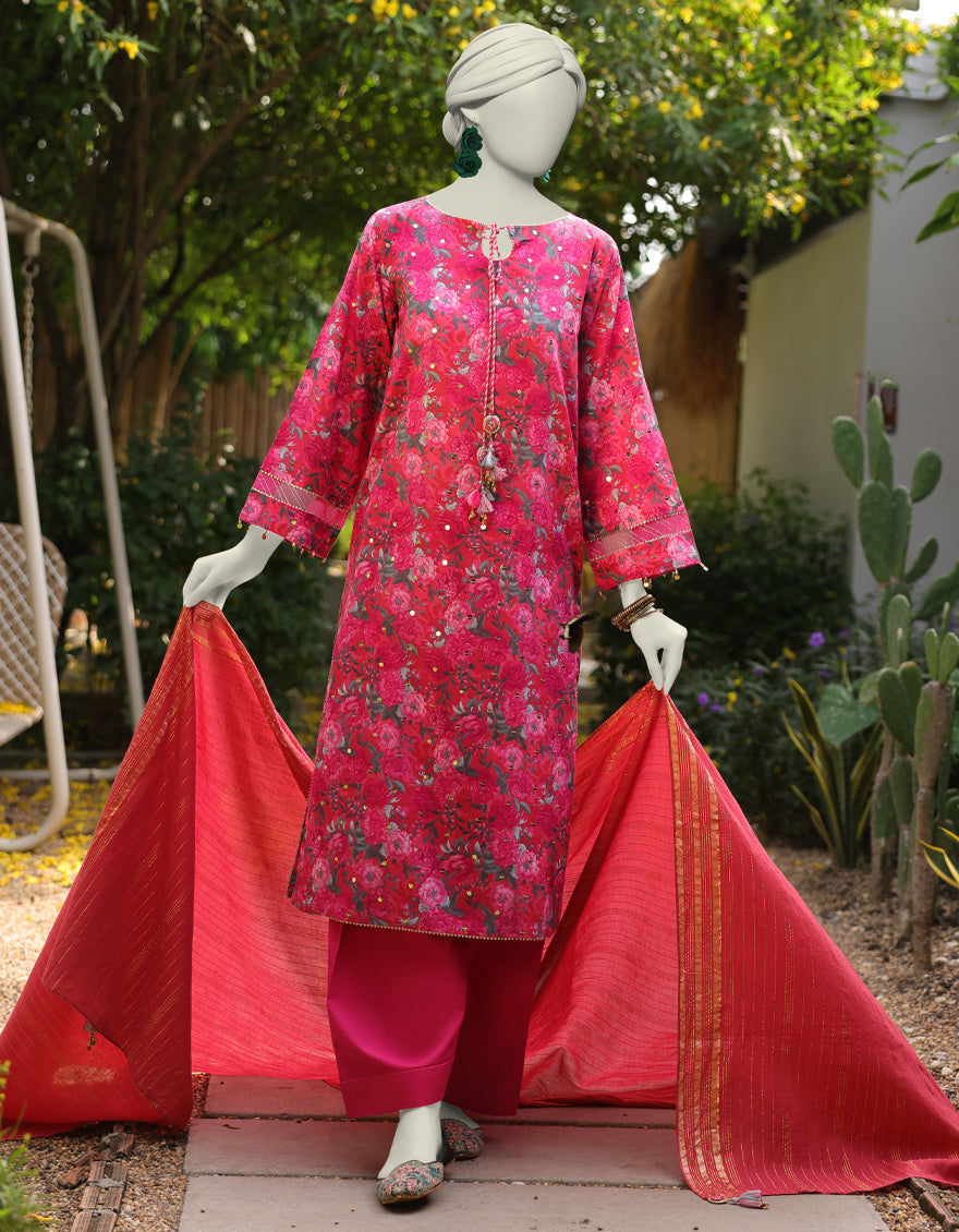 Lawn Pink Unstitched Suit - J. Junaid Jamshed