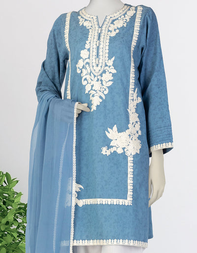 Dobby Blue Stitched Suit - J. Junaid Jamshed