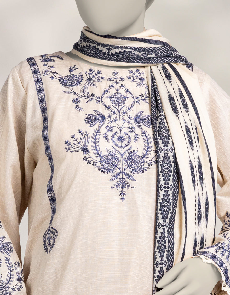 Khaddar Cream Stitched Suit - J. Junaid Jamshed